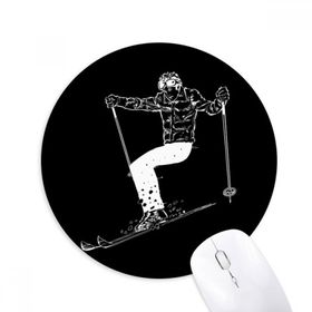 Dıythinker Siyah Kayak Kış Spor Desenli Baskılı Yuvarlak Kaymaz Kauçuk Mouse Pad