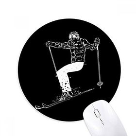 Dıythinker Siyah Kayak Kış Spor Desenli Baskılı Yuvarlak Kaymaz Kauçuk Mouse Pad