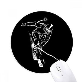 Dıythinker Siyah Kayak Kış Spor Desenli Baskılı Yuvarlak Kaymaz Kauçuk Mouse Pad