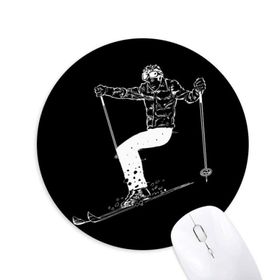 Dıythinker Siyah Kayak Kış Spor Desenli Baskılı Yuvarlak Kaymaz Kauçuk Mouse Pad