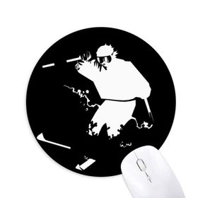 Dıythinker Siyah Kayak Kış Spor İllüstrasyon Baskılı Yuvarlak Kaymaz Kauçuk Mouse Pad