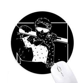 Dıythinker Siyah Kayak Kış Spor İllüstrasyon Baskılı Yuvarlak Kaymaz Kauçuk Mouse Pad
