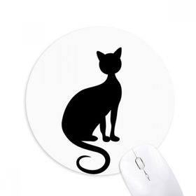 Dıythinker Siyah Kedi Zarif Figür Hayvan Sanat Silüeti Baskılı Yuvarlak Kaymaz Kauçuk Mouse Pad