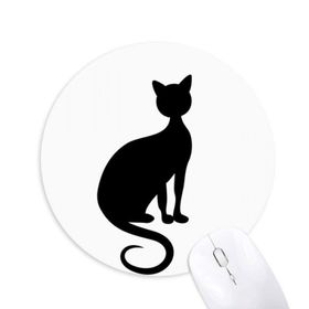 Dıythinker Siyah Kedi Zarif Figür Hayvan Sanat Silüeti Baskılı Yuvarlak Kaymaz Kauçuk Mouse Pad