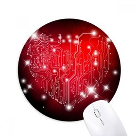 Dıythinker Siyah Kırmızı Kalp Şekilli Sevgililer Günü Baskılı Yuvarlak Kaymaz Kauçuk Mouse Pad