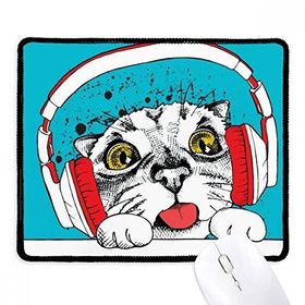 Dıythinker Siyah Kırmızı Kulaklık Beyaz Kedi Koruyucu Hayvan Hayvan Sevgili Kaymaz Fare Altlığı