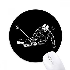 Dıythinker Siyah Kış Spor Kayak Desen İllüstrasyon Baskılı Yuvarlak Kaymaz Kauçuk Mouse Pad
