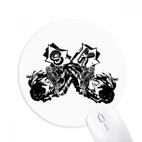 Dıythinker Siyah Motosiklet Sürücüsü Motosiklet Desenli Baskılı Yuvarlak Kaymaz Kauçuk Mouse Pad