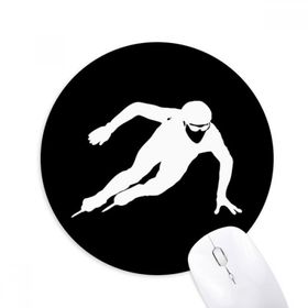 Dıythinker Siyah Paten Kış Spor Silueti Baskılı Yuvarlak Kaymaz Kauçuk Mouse Pad