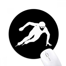 Dıythinker Siyah Paten Kış Spor Silueti Baskılı Yuvarlak Kaymaz Kauçuk Mouse Pad