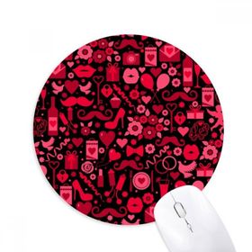 Dıythinker Siyah Pembe Kalpler Dudaklar Sevgililer Günü Baskılı Yuvarlak Kaymaz Kauçuk Mouse Pad
