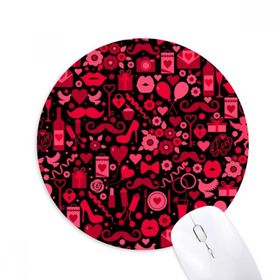 Dıythinker Siyah Pembe Kalpler Dudaklar Sevgililer Günü Baskılı Yuvarlak Kaymaz Kauçuk Mouse Pad