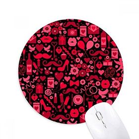 Dıythinker Siyah Pembe Kalpler Dudaklar Sevgililer Günü Baskılı Yuvarlak Kaymaz Kauçuk Mouse Pad
