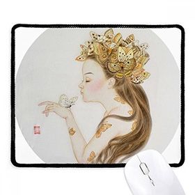 Dıythinker Siyah Pretty Girl Butterfly Çin Resim Kaymaz Fare Altlığı