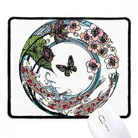 Dıythinker Siyah Sazan Sakura Lotus Desenli Geometri Kaymaz Fare Altlığı