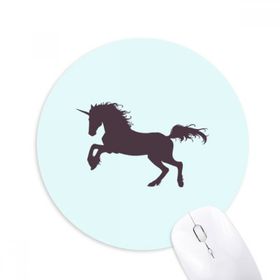 Dıythinker Siyah Silüet Atlama Duruşu Tek Boynuzlu At Baskılı Yuvarlak Kaymaz Kauçuk Mouse Pad