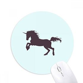 Dıythinker Siyah Silüet Atlama Duruşu Tek Boynuzlu At Baskılı Yuvarlak Kaymaz Kauçuk Mouse Pad