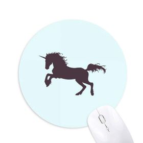 Dıythinker Siyah Silüet Atlama Duruşu Tek Boynuzlu At Baskılı Yuvarlak Kaymaz Kauçuk Mouse Pad