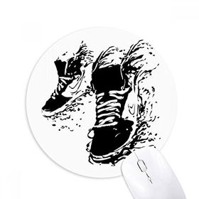 Dıythinker Siyah Spor Ayakkabı Desen İllüstrasyon Baskılı Yuvarlak Kaymaz Kauçuk Mouse Pad