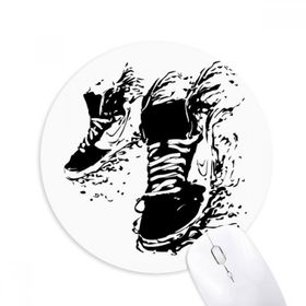 Dıythinker Siyah Spor Ayakkabı Desen İllüstrasyon Baskılı Yuvarlak Kaymaz Kauçuk Mouse Pad