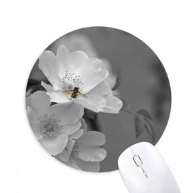 Dıythinker Siyah ve Beyaz Güzel Çiçekler Baskılı Yuvarlak Kaymaz Kauçuk Mouse Pad