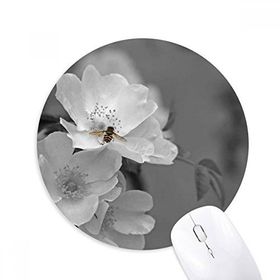 Dıythinker Siyah ve Beyaz Güzel Çiçekler Baskılı Yuvarlak Kaymaz Kauçuk Mouse Pad