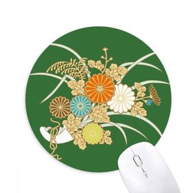 Dıythinker Sonbahar Japon Sarı Çiçek Baskılı Yuvarlak Kaymaz Kauçuk Mouse Pad