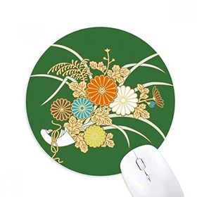 Dıythinker Sonbahar Japon Sarı Çiçek Baskılı Yuvarlak Kaymaz Kauçuk Mouse Pad
