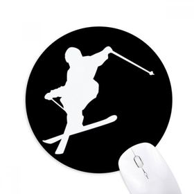 Dıythinker Spor Kayak Tahtası Siyah Kayak Silüeti Baskılı Yuvarlak Kaymaz Kauçuk Mouse Pad