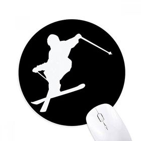 Dıythinker Spor Kayak Tahtası Siyah Kayak Silüeti Baskılı Yuvarlak Kaymaz Kauçuk Mouse Pad
