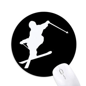 Dıythinker Spor Kayak Tahtası Siyah Kayak Silüeti Baskılı Yuvarlak Kaymaz Kauçuk Mouse Pad
