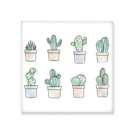 Dıythinker Succulents Desen Kaktüs Saksı Bitki İllüstrasyonu Seramik 10x10 cm Seramik Karo