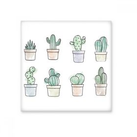 Dıythinker Succulents Desen Kaktüs Saksı Bitki İllüstrasyonu Seramik 10x10 cm Seramik Karo