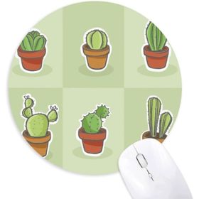 Dıythinker Succulents Kaktüs Saksısı Bitki İllüstrasyon Desen Yuvarlak Kaymaz Kauçuk Mouse Pad
