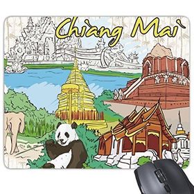 Dıythinker Tayland Krallığı Geleneksel Tayland Gümrük Kültürü Chiang Mai Panda Tapınağı Sanat İllüstrasyonu Dikdörtgen Kaymaz Kauçuk Mouse Pad