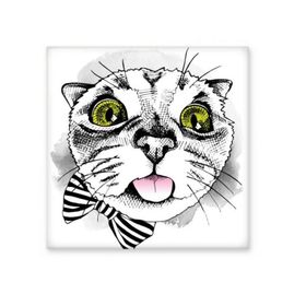 Dıythinker Tougue Fiyonklu Beyaz Kedi Hayvan Hayvan Hayvan Sevgili 10x10 cm Seramik Karo