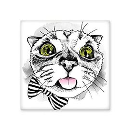 Dıythinker Tougue Fiyonklu Beyaz Kedi Hayvan Hayvan Hayvan Sevgili 10x10 cm Seramik Karo
