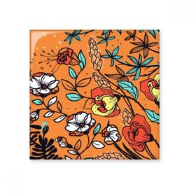 Dıythinker Turuncu Modern Sanat Zambak Kamelya Çiçekleri Bitkiler Çizim Seramik Dekorasyon 10x10 cm Seramik Karo
