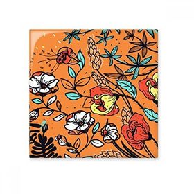 Dıythinker Turuncu Modern Sanat Zambak Kamelya Çiçekleri Bitkiler Çizim Seramik Dekorasyon 10x10 cm Seramik Karo