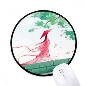 Dıythinker Vermilion Akuamarin Çin Tarzı Suluboya Yuvarlak Kaymaz Mouse Pad