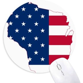 Dıythinker Wisconsin Amerika Haritası Yıldızlar Çizgili Bayrak Şekli Yuvarlak Kaymaz Kauçuk Mouse Pad