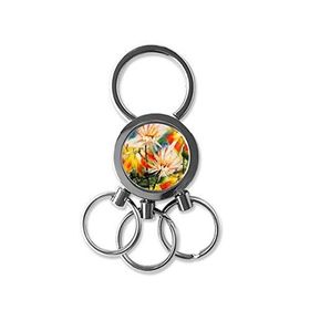 Dıythinker Yağlı Boya Kırmızı Beyaz Lotus Çiçeği İllüstrasyon Desen Metal Anahtarlık