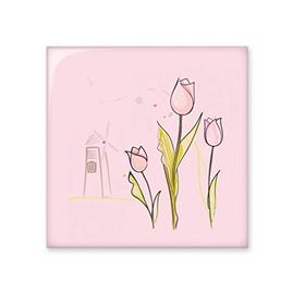 Dıythinker Yel Değirmeni Lale Ev Yeşillik Bitki Çiçek Parlak 10x10 cm Seramik Karo