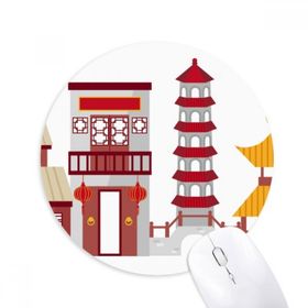 Dıythinker Yuvarlak Çin Mimarisi Kapısı Çin Desenli Kaymaz Kauçuk Fare Altlığı