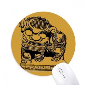 Dıythinker Yuvarlak Çin Taşı Aslan Siyah Vatanseverlik Kaymaz Kauçuk Fare Altlığı