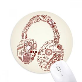 Dıythinker Yuvarlak İllüstrasyon Müzik Kulaklık Desenli Kaymaz Kauçuk Fare Altlığı