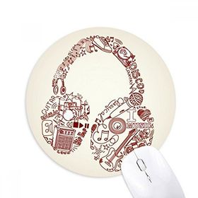 Dıythinker Yuvarlak İllüstrasyon Müzik Kulaklık Desenli Kaymaz Kauçuk Fare Altlığı