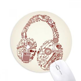 Dıythinker Yuvarlak İllüstrasyon Müzik Kulaklık Desenli Kaymaz Kauçuk Fare Altlığı