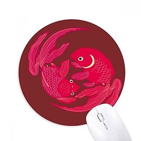 Dıythinker Yuvarlak Tablo Japon Kültürü Kırmızı Balık Kaymaz Kauçuk Fare Altlığı