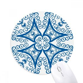 Dıythinker Yuvarlak Talavera Dekoratif Desen Mavi Ilustration Kaymaz Kauçuk Fare Altlığı